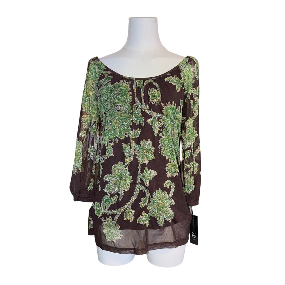 INC International Concepts Paisley Cold Shoulder Top Blouse Rhinestone Medium M